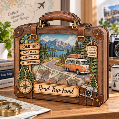 Road Trip Fund Wooden Coin Bank