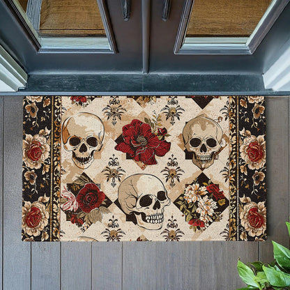 Shineful Elegent Skull Roses Ultra-Thin Non Skid Floor Mat, Kitchen Rugs