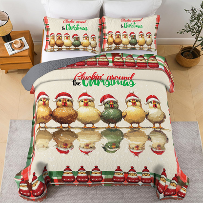 Shineful All Season Quilt 3-Piece Set - Festive Chicken Christmas