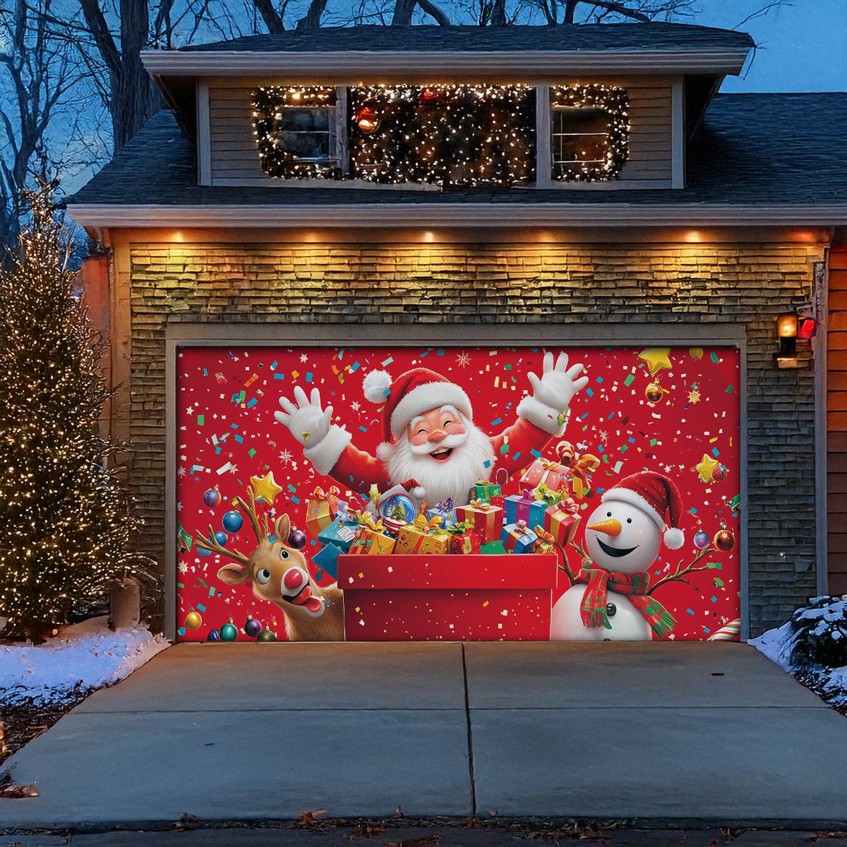 Shineful Garage Door Banner Decoration - Santa's Cheerful Crew