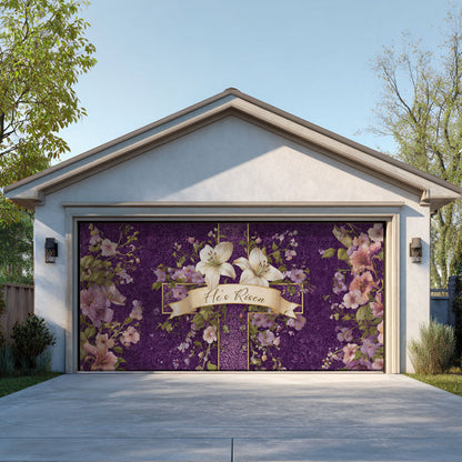 Shineful Garage Door Banner Decoration Royal Purple He Is Risen