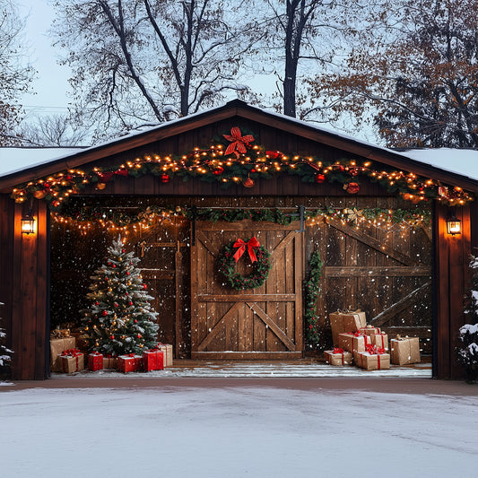 Shineful Garage Door Banner Decoration Snowy Christmas Barn Door