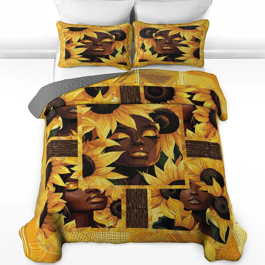 Shineful All Season Quilt 3-Piece Set - Black Women's Radiant Beauty