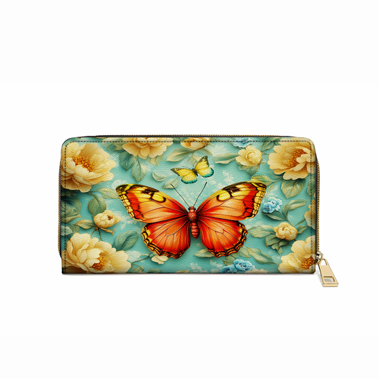 Shineful Leather Clutch Purse With Wristlet Strap Handle Radiant Summer Butterfly