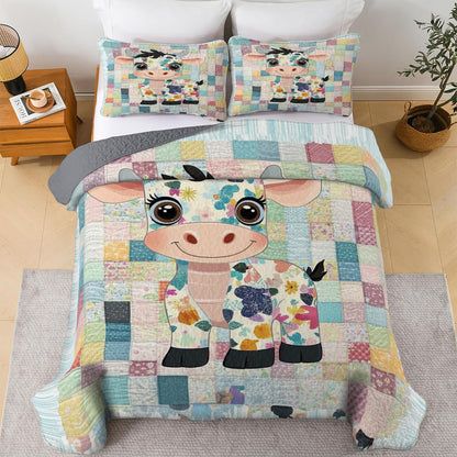 Shineful All Season Quilt 3-Piece Set Adorable Patchwork Cow