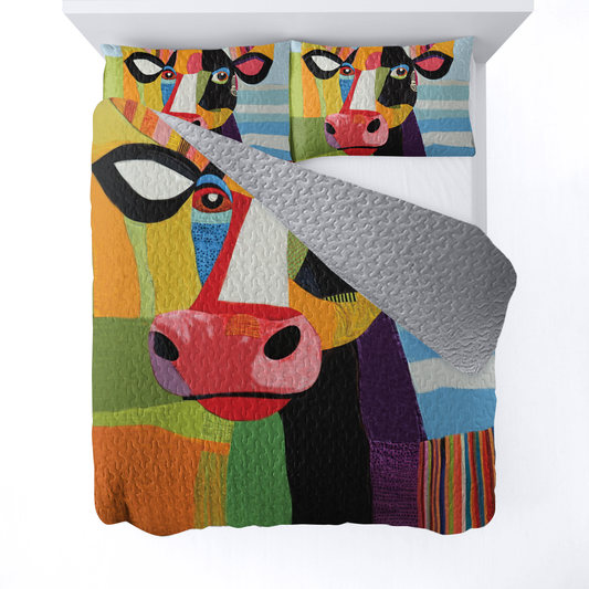 Shineful All Season Quilt 3-Piece Set - Colorful Cow