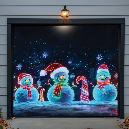 Shineful Garage Door Banner Decoration Snowy Night Snowmen