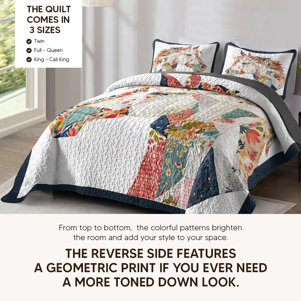 Shineful Quilt 3-Piece Set Charming Floral Horse