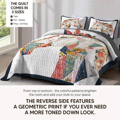 Shineful Quilt 3-Piece Set Charming Floral Horse