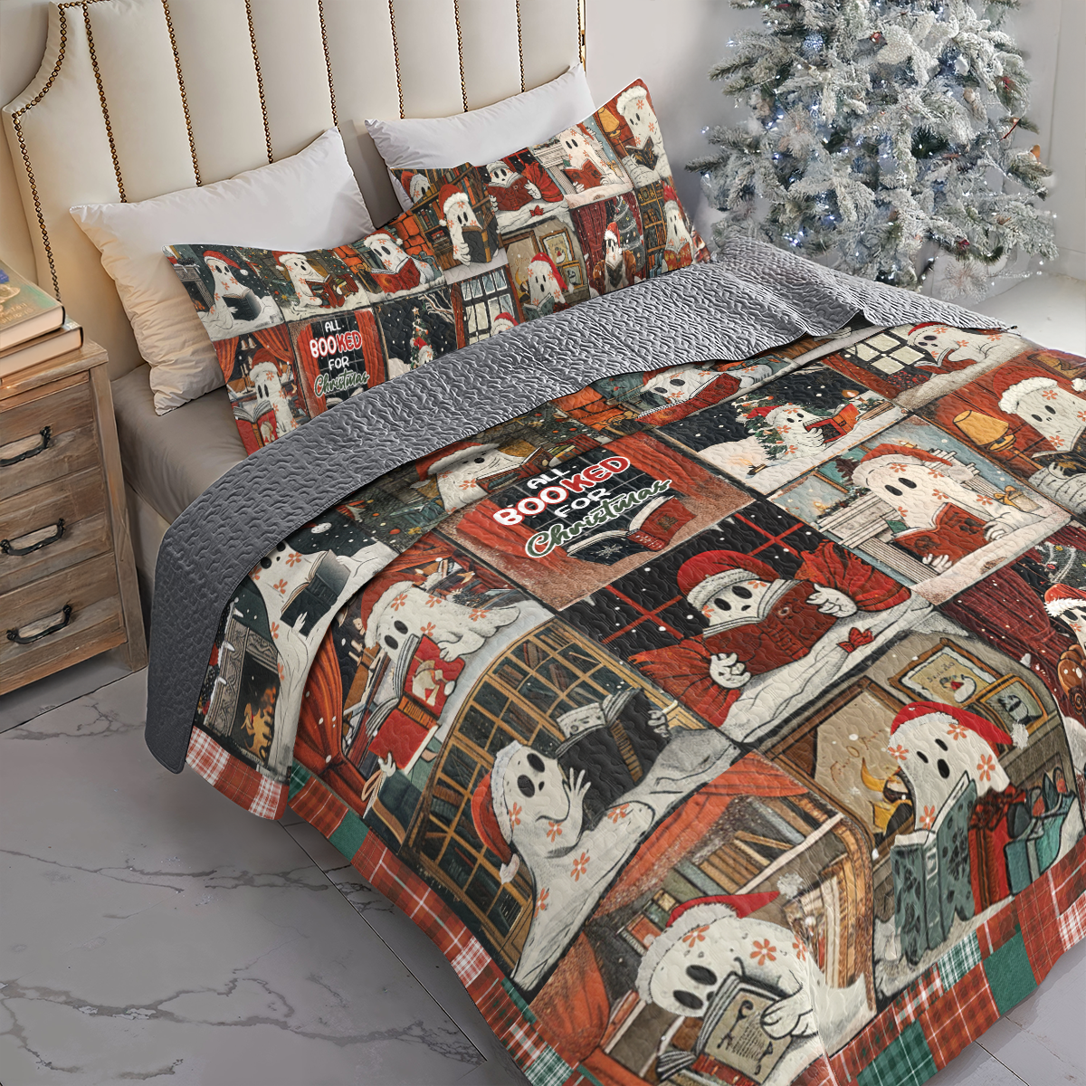 Shineful All Season Quilt 3-Piece Set Christmas Floral Bookish Boo