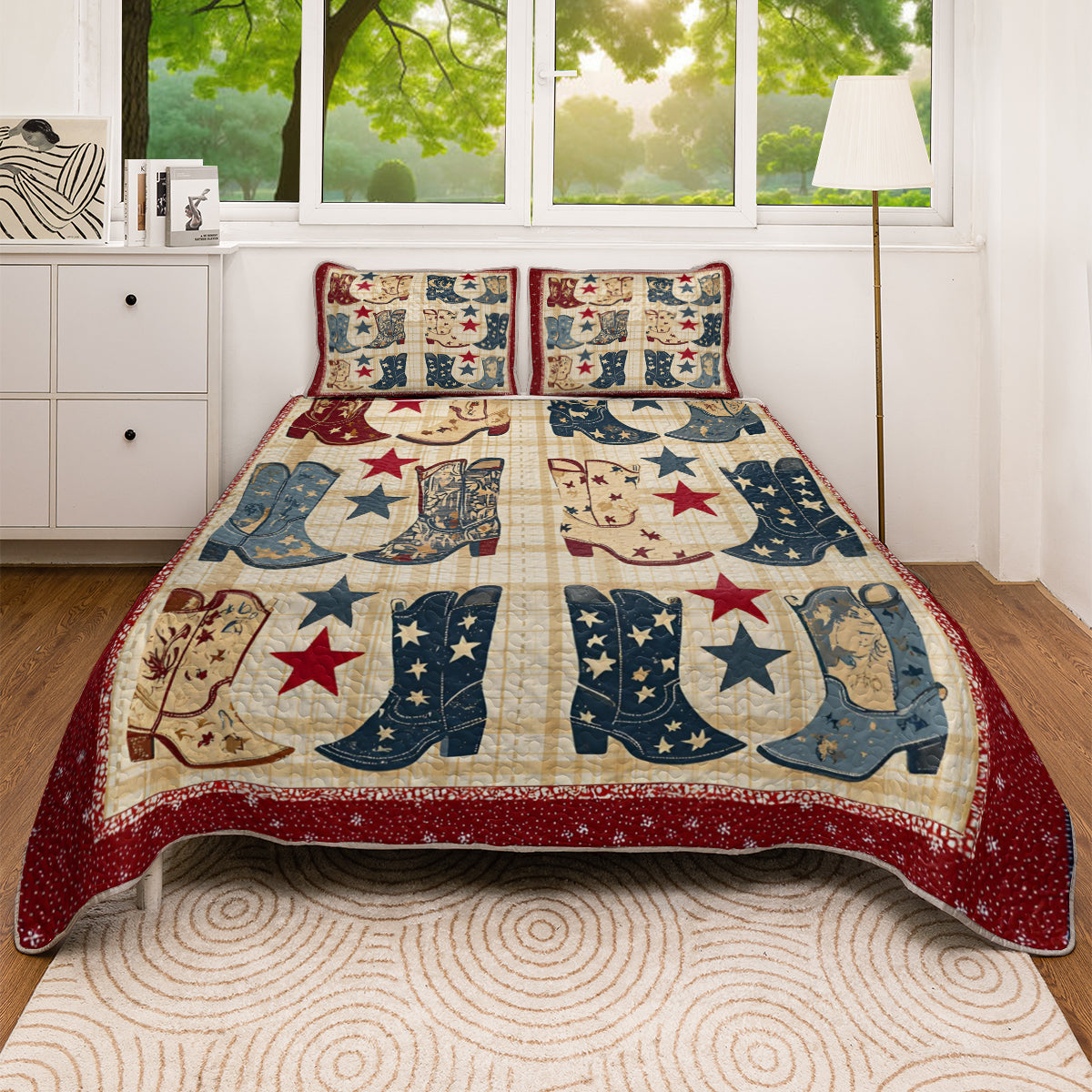 Shineful All Season Quilt 3-Piece Set Vintage Cowboy Boots