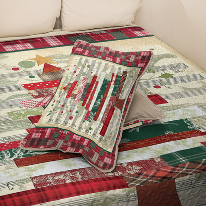 Shineful All Season Quilt 3-Piece Set Plaid Christmas Music Tree