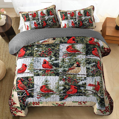 Shineful All Season Quilt 3-Piece Set Festive Cardinal