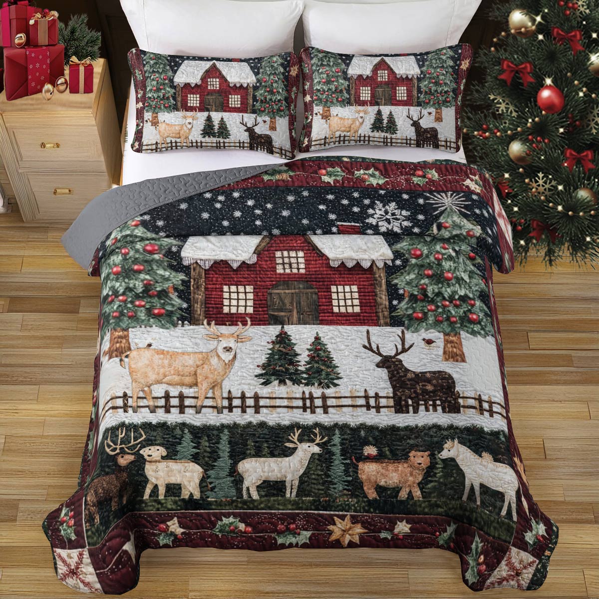 Shineful All Season Quilt 3-Piece Set Christmas in Farm