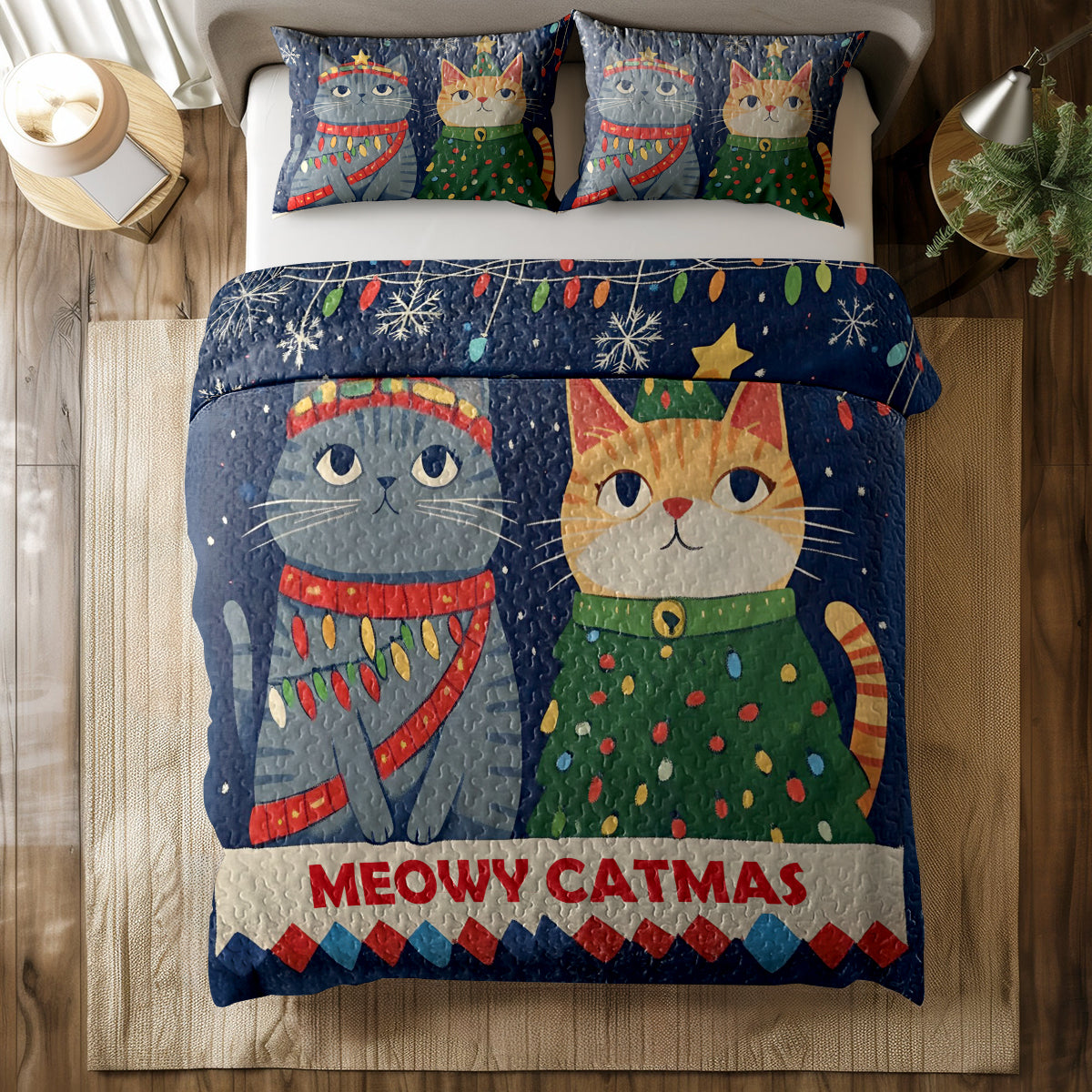Shineful All Season Quilt 3-Piece Set Meowy Catmas