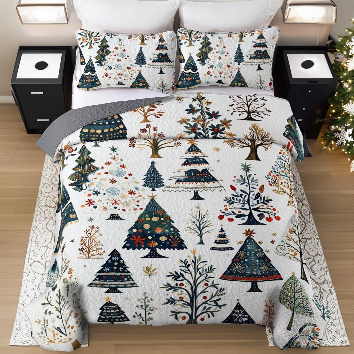 Shineful All Season Quilt 3-Piece Set Gentle Christmas Tree
