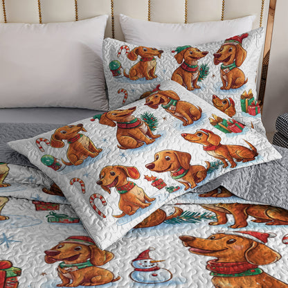 Shineful All Season Quilt 3-Piece Set Dachshund Christmas