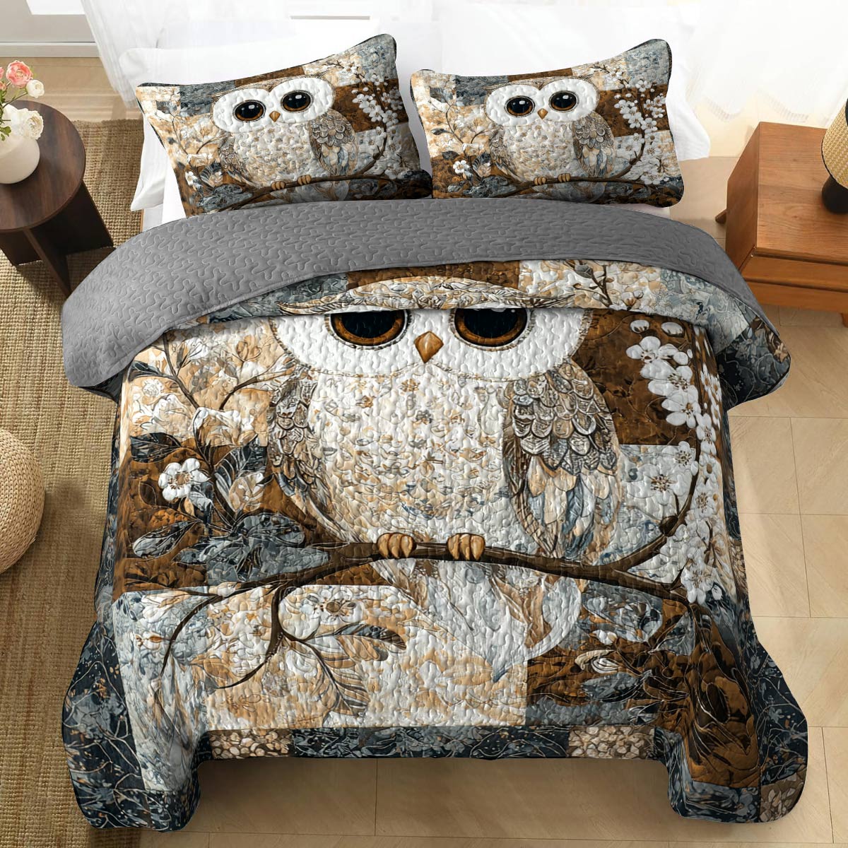 Shineful All Season Quilt 3-Piece Set Cute Owl Lovely