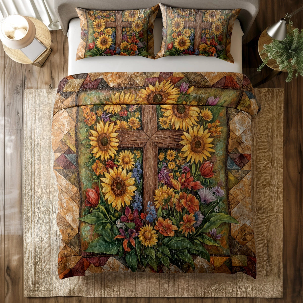 Shineful All Season Quilt 3-Piece Set - Faithful Sunflower