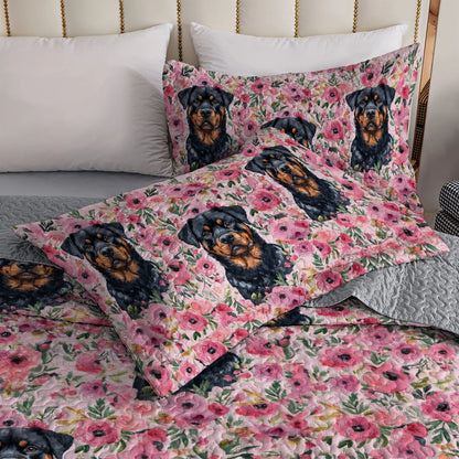 Shineful All Season Quilt 3-Piece Set Floral Rottie Dream