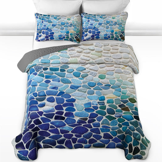 Shineful All Season Quilt 3-Piece Set Ocean Pebbles