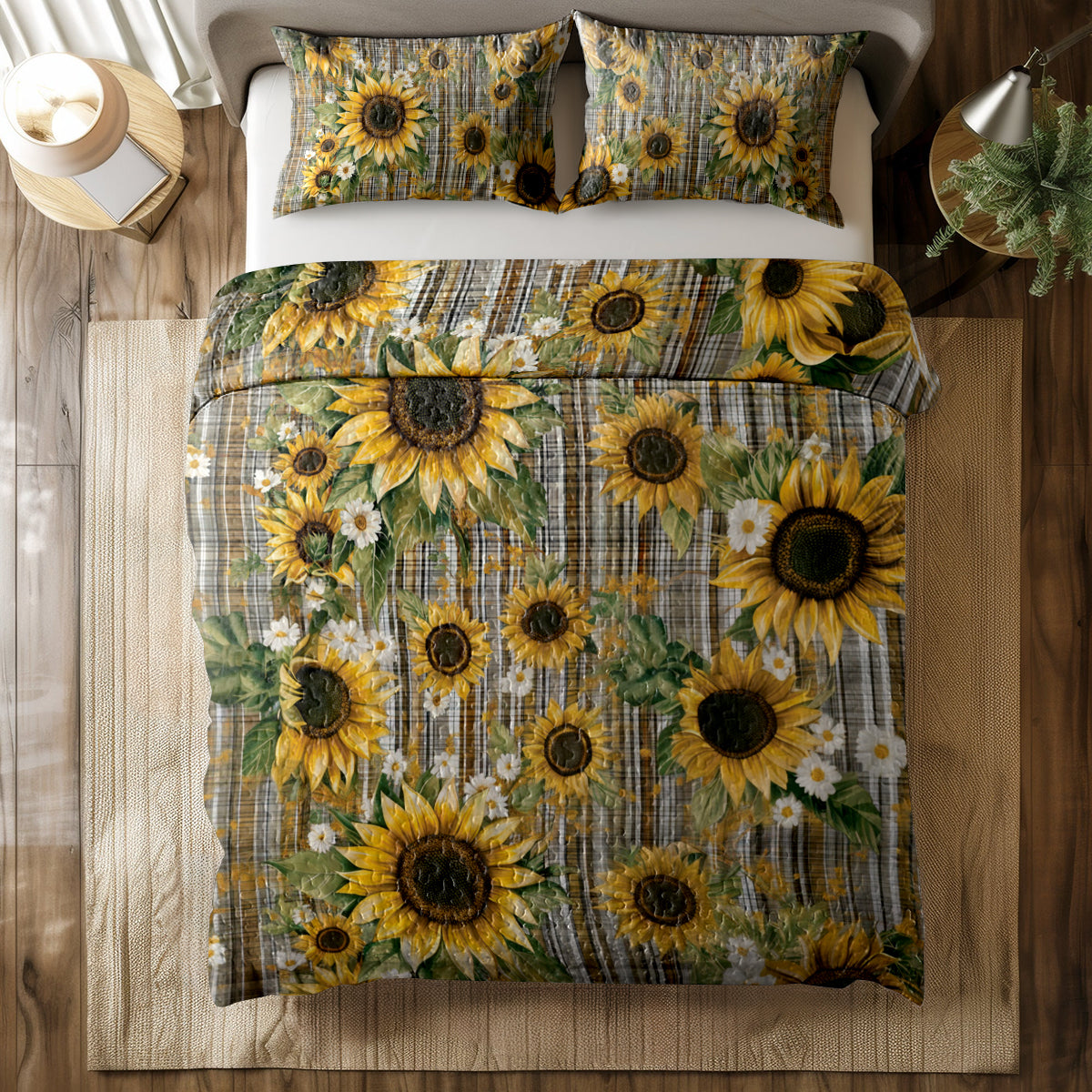 Shineful All Season Quilt 3-Piece Set Sunflower Plaid