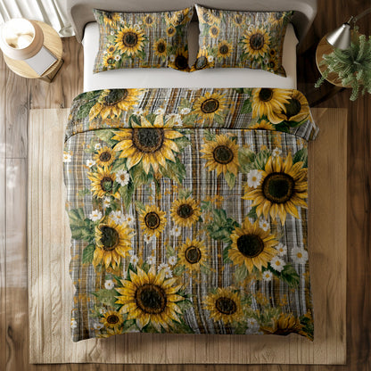 Shineful All Season Quilt 3-Piece Set Sunflower Plaid