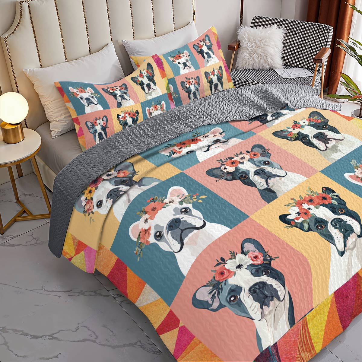 Shineful All Season Quilt 3-Piece Set Floral Frenchie