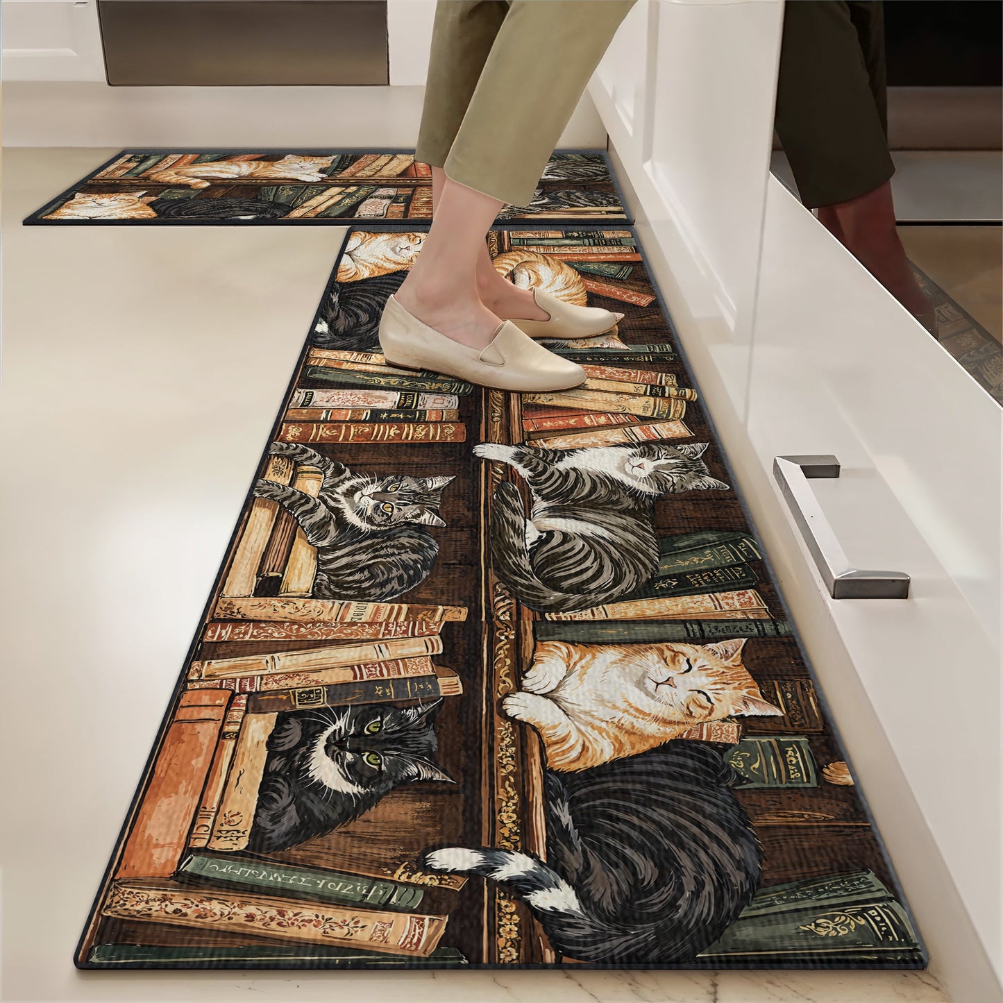 Shineful Ultra-Thin Non Skid Floor Mat, Kitchen Rugs Nook Cats Reading