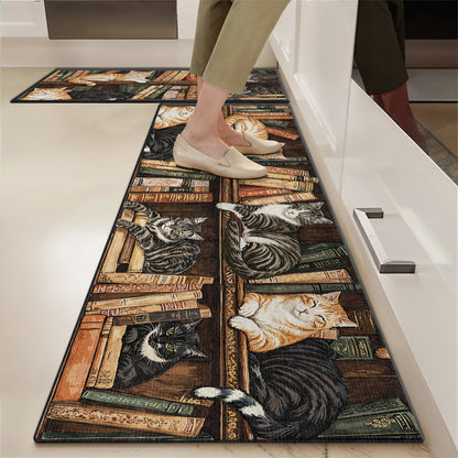 Shineful Ultra-Thin Non Skid Floor Mat, Kitchen Rugs Nook Cats Reading