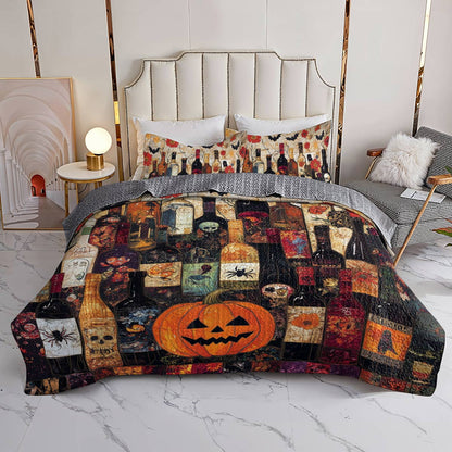 Shineful All Season Quilt 3-Piece Set Gorgeous Halloween Wine Bottles