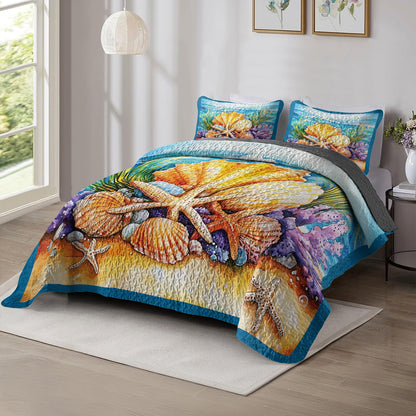 Shineful All Season Quilt 3-Piece Set Seashells On The Beach