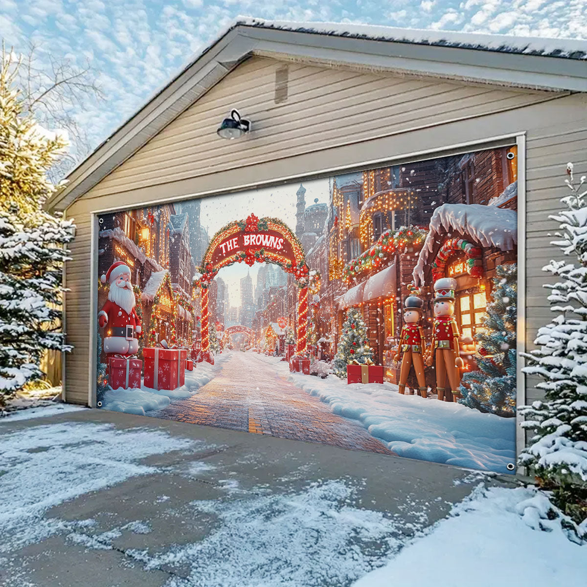 Shineful Personalized Garage Door Banner Decoration Christmas Town