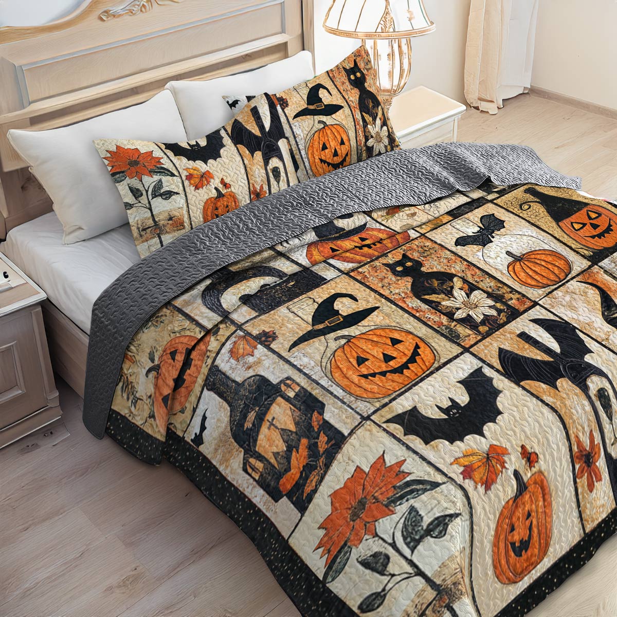 Shineful All Season Quilt 3-Piece Set Gentle Wine Bottles Halloween