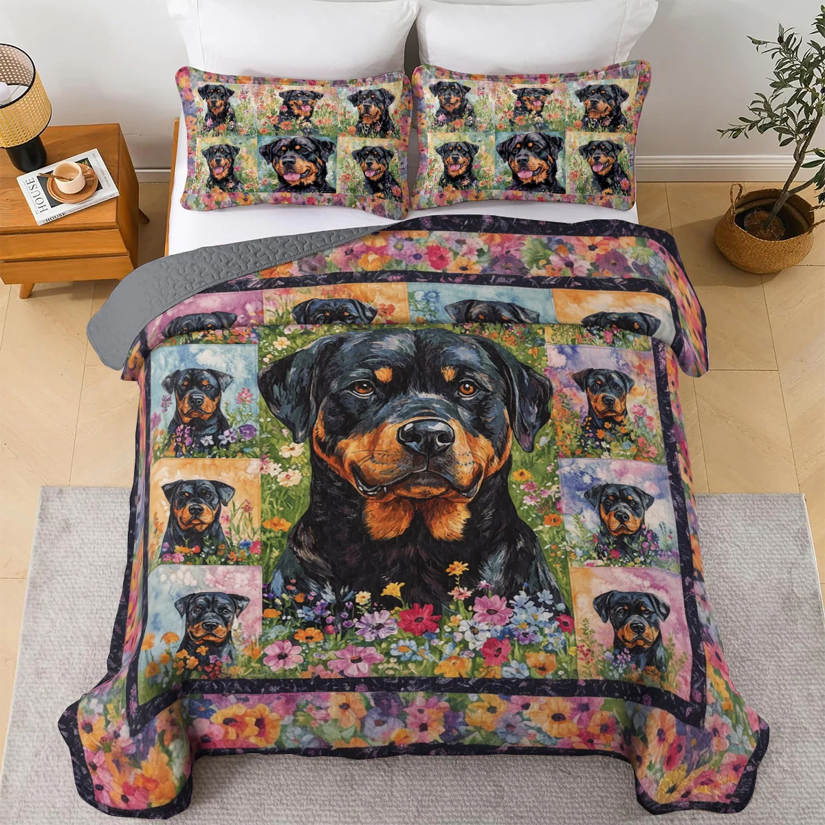 Shineful All Season Quilt 3-Piece Set - Rottie In The Garden