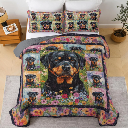 Shineful All Season Quilt 3-Piece Set - Rottie In The Garden