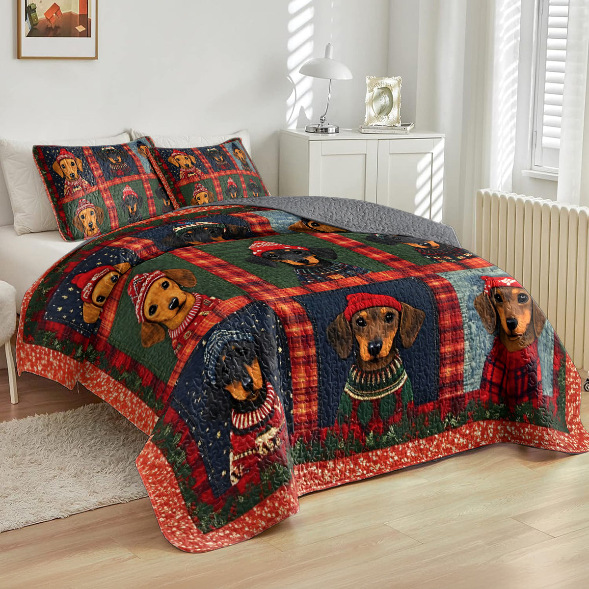 Shineful All Season Quilt 3-Piece Set Christmas Dachshund