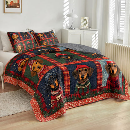Shineful All Season Quilt 3-Piece Set Christmas Dachshund
