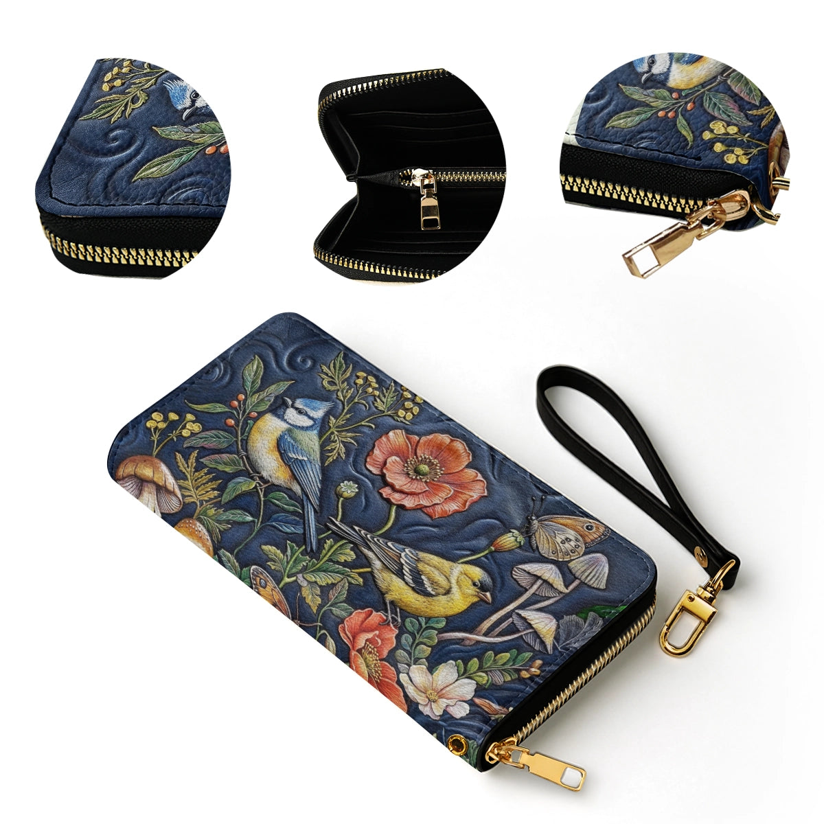Shineful Leather Clutch Purse With Wristlet Strap Handle Midnight Garden