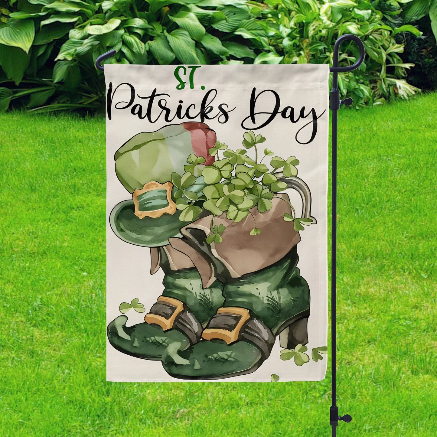 Shineful Gargen Flag 12" x 18" - Shamrock Welcome Gnome