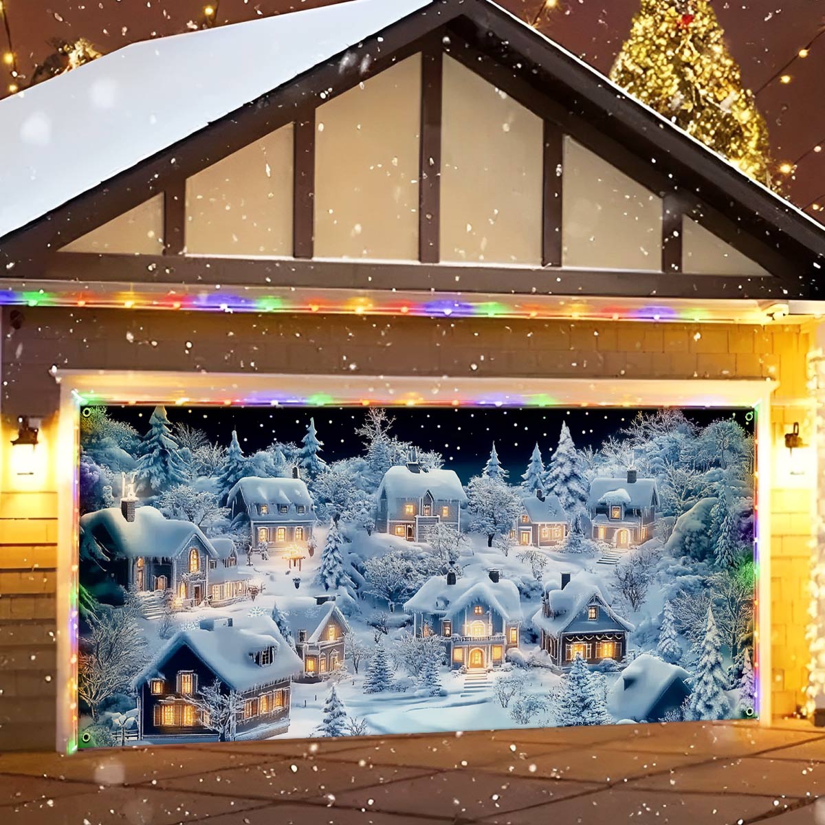 Shineful Garage Door Banner Decoration -  Snowy Village Glow