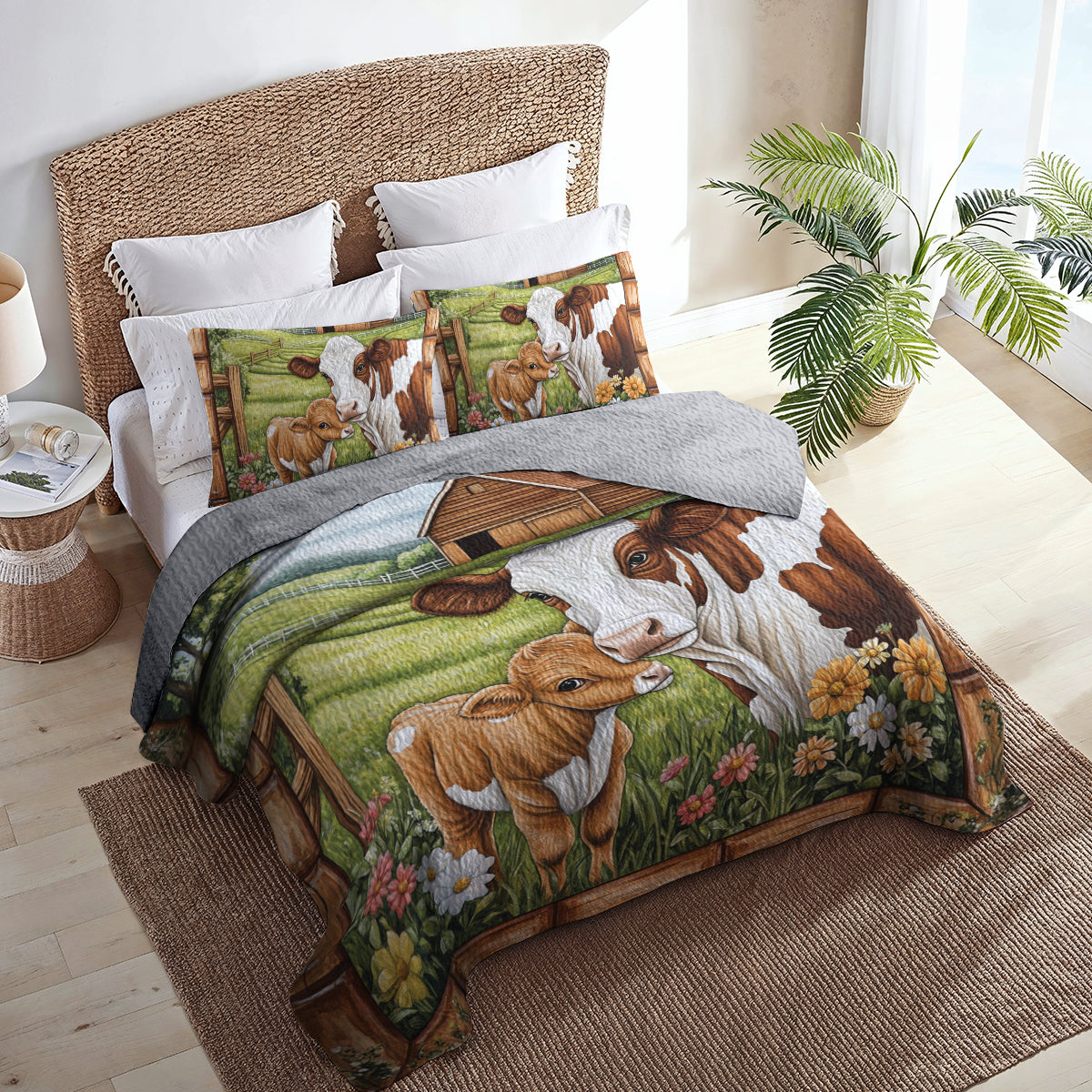 Shineful All Season Quilt 3-Piece Set Mother Cow and Calf