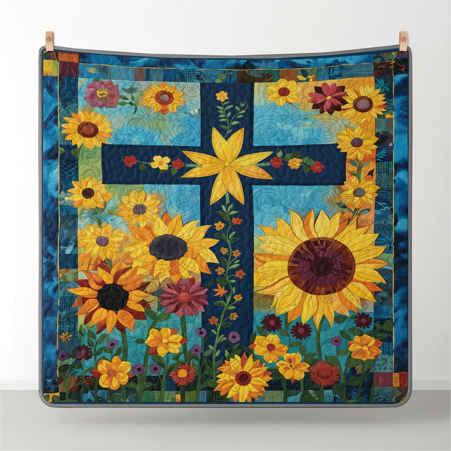 Shineful  Quilt 3-Piece Set Sunflower Cross