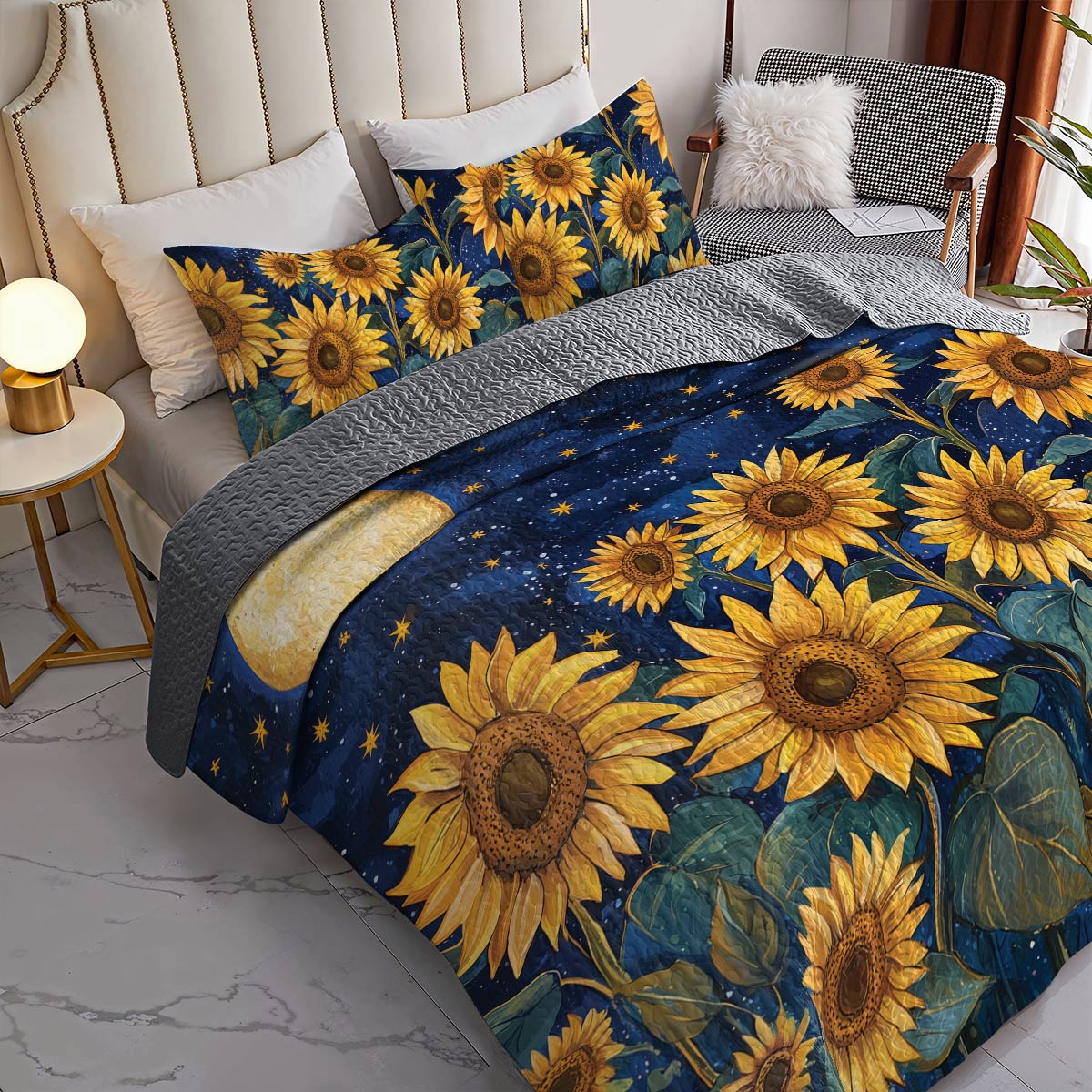 Shineful All Season Quilt 3-Piece Set - Sunflower Night Sky