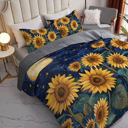 Shineful All Season Quilt 3-Piece Set - Sunflower Night Sky