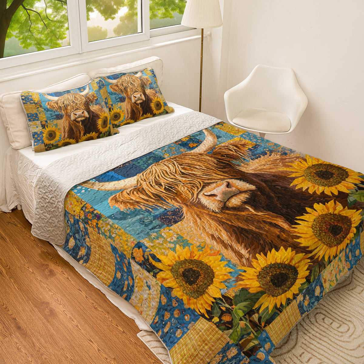 Shineful All Season Quilt 3-Piece Set Sunflower Highland Cow