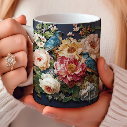 Shineful Ceramic Mug Midnight Bluebird Garden