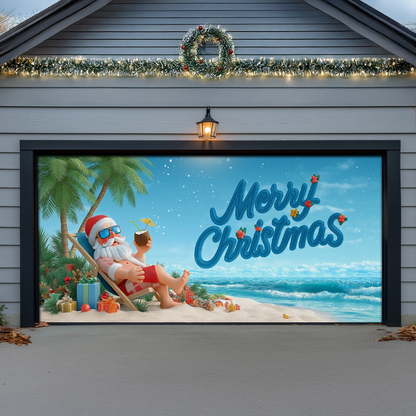 Shineful Garage Door Banner Decoration Tropical Santa Beach Break