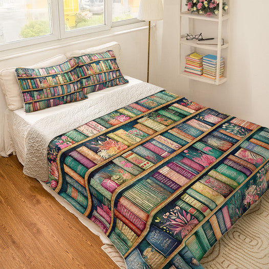 Shineful All Season Quilt 3-Piece Set Botanical Blooming Bookshelves