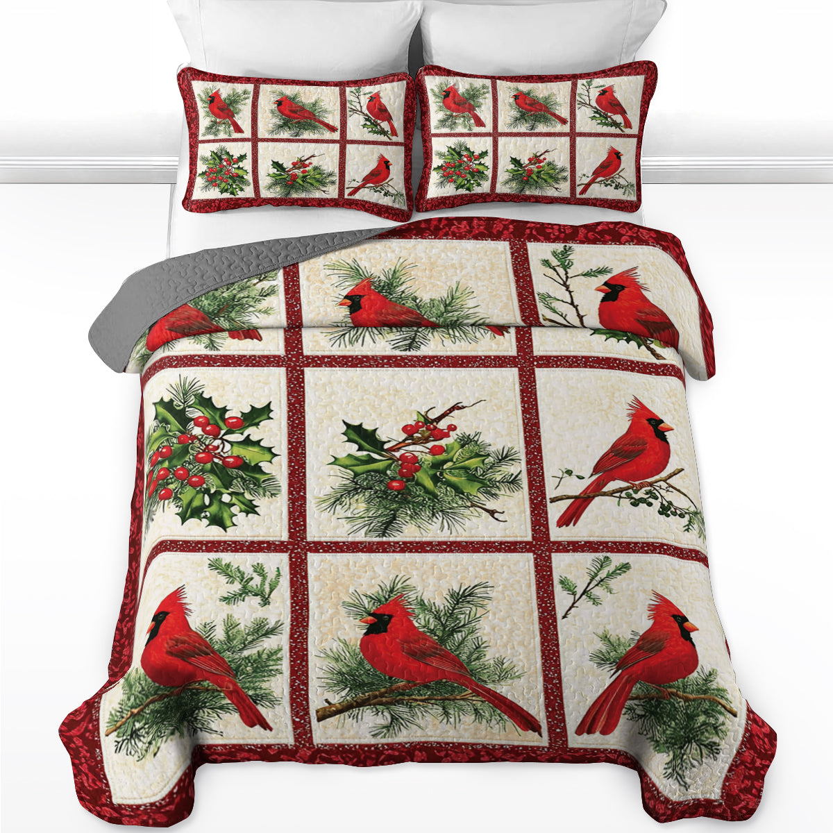 Shineful All Season Quilt 3-Piece Set Cardinal Christmas